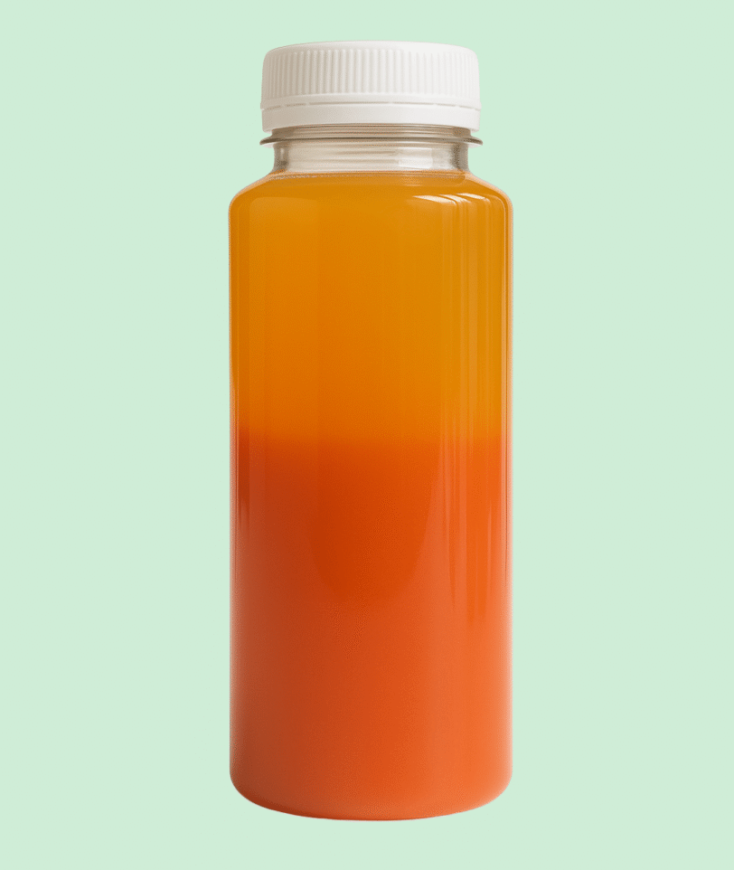Bottle of fresh juice showing natural separation between pulp and liquid